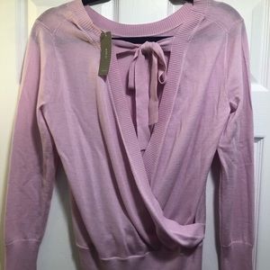 NWT Lavender Wrap back Merino Wool Sweater